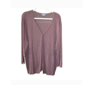 Finity‎ Woman Size XL V-Neck Cardigan Sweater with Bead Work - Plum / Dark Brown